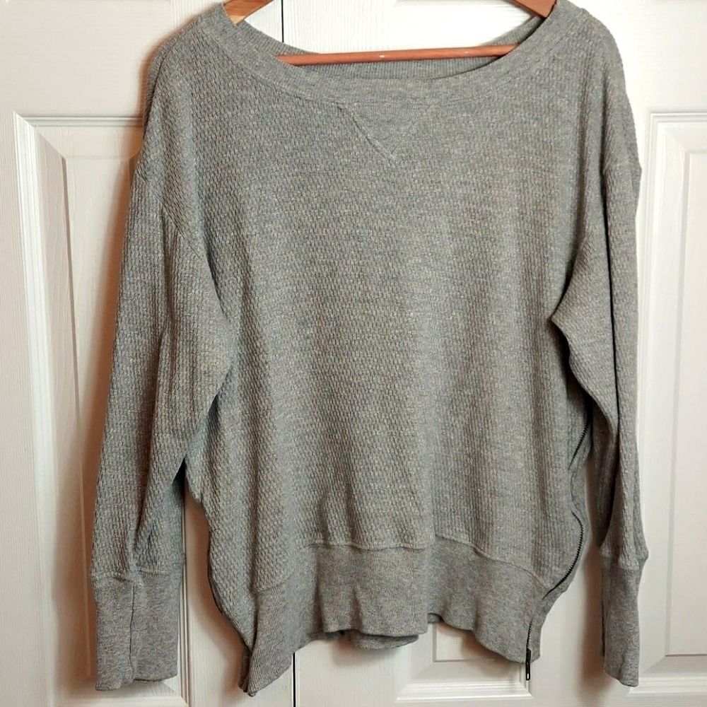 Current/Elliott Gray Side Zip Stadium Sweatshirt - Picture 2 of 7